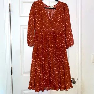 Polka Dot Flowy Long Sleeve Dress Size LP Large Petite